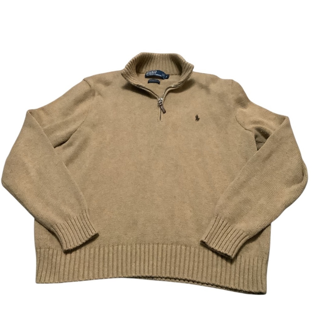 Vintage Polo by Ralph Lauren Men's Beige Zip-Up Sweater